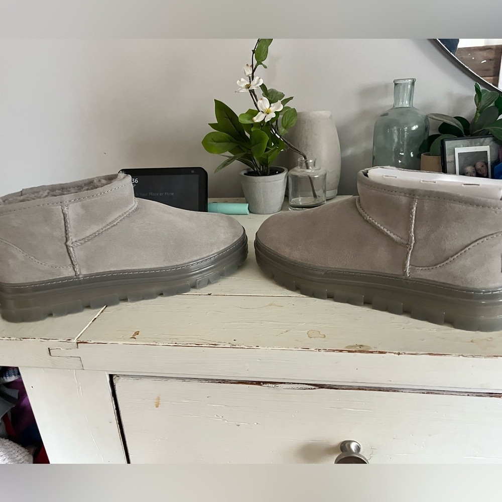 Brand new grey ultra mini Uggs with clear bottom size 9